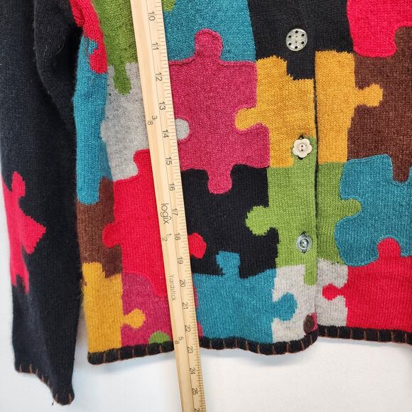 Vintage Susan Bristol Puzzle Knit Cardigan Size M Embroidery Silk Angora Autism - Picture 11 of 15